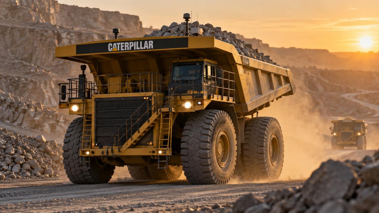 Autonomer Caterpillar Schwerlaster in einem Steinbruch