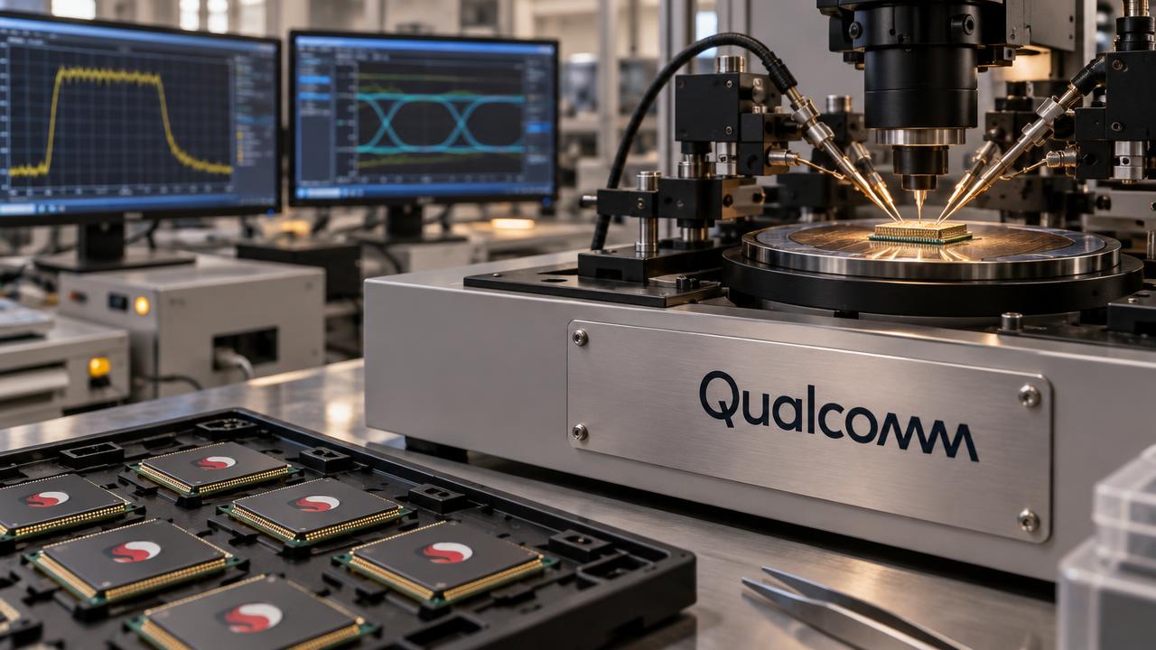 Qualcomm Snapdragon-Prozessoren auf einem Prüfplatz im Chiplabor